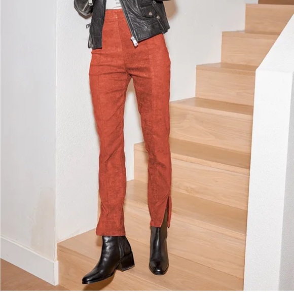 Dear Friends Rust Red Vegan Suede High Waisted Pants - Picture 1 of 13
